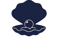 Pearl inside open clam shell illustration in navy blue simple style for ocean and jewelry design vector