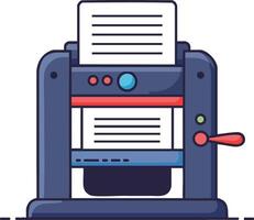Printing press vintage machine with paper sheet for creative graphic design and office work equipment illustration vector