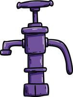 Purple vintage water pump illustration with hand crank and spout for rural garden design vector