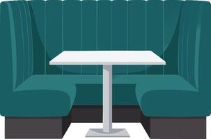 Green upholstered booth seating with white square table for restaurant or diner interior design illustration vector