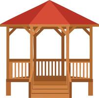 Wooden garden gazebo with red roof and open structure for outdoor relaxation and decoration illustration vector