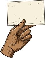 Hand Holding Blank Card Illustration Showing Empty Sign for Message or Advertisement in Natural Skin Tone Style vector