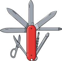 Swiss Army Knife with Multiple Tools Opened for Versatile Use and Outdoor Activities Illustration vector