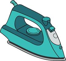 Electric iron appliance for clothing pressing in teal color illustration isolated on white background vector