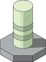 Isometric bolt and nut mechanical hardware illustration with green and gray colors in simple style vector