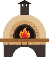 Outdoor wood fired oven with burning fire illustration for cooking pizza and baking bread vector