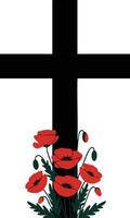 Christian cross with red poppy flowers illustration design symbolizing faith and remembrance vector