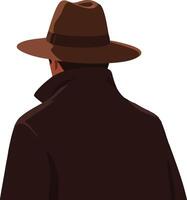 Man Wearing Brown Hat and Coat Viewed from Behind Illustration for Mystery or Detective Theme vector