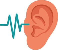 Ear with sound wave icon representing hearing and audio signal reception in communication or medical context illustration vector
