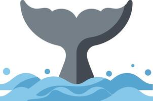 Whale tail diving into ocean water with splash waves simple flat design illustration vector