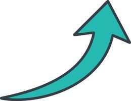 Upward curved arrow symbol for growth progress and improvement in teal color with black outline vector