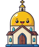 Cute church building with golden dome and cross illustration design for religious architecture and culture concepts vector