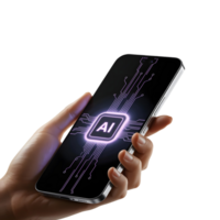 Hand Holding AI Smartphone with Digital Circuit Overlay png