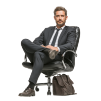 Professional Businessman Relaxing in Office Chair with Transparent Background png