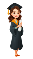 Cheerful Graduation Girl Character with Cap and Gown. Cartoon Style for School and University Projects png