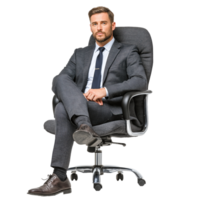Confident Businessman in Suit Sitting on Office Chair Isolated on transparent background png
