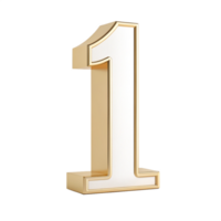 Gold and white number one 3d render isolated on transparent background png