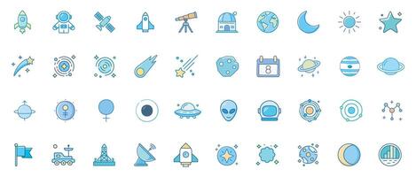 Space and Astronomy Color Icon Set Vibrant Symbols of the Cosmos, Planets, Rockets, and Stars vector