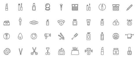 Beauty and Skincare Line Art Icon Set Minimal Outline Icons for Cosmetics, Self-Care, and Personal Grooming vector