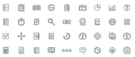 Assessment and Evaluation Icon Set Minimal Line Icons of Tests, Reports, Ratings, and Performance Analysis vector
