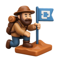 Digital Explorer with Flag on Simple Terrain Landscape png