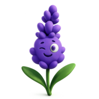 Cute Lavender Flower Character with Friendly Expression and Green Leaf png