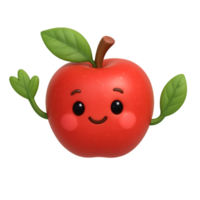 Cheerful Cartoon Apple Character with Leafy Arms and Happy Face png
