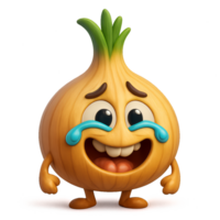 Happy Onion Character with Tears, Cartoon Style, Cheerful Expression png