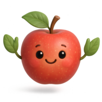 Cheerful Cartoon Apple Character with Leafy Arms and Smile png