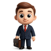 Cute 3D Businessman in Suit with Briefcase Ready for Action png