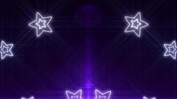 Abstract futuristic retro 90s disco neon star shapes pattern. Shining bright glowing on a black background. for event video