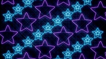 Abstract futuristic retro 90s glowing neon star shapes , Shining bright glowing on a black background. video