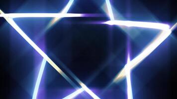 Abstract glowing crystal diamond with prism refraction. neon star shapes, Shining bright beautifully glowing glitter light effect on a black background. video
