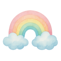 Simple Pastel Rainbow Icon with Clouds in Soft Watercolor Style png