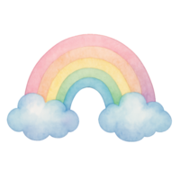 Pastel Rainbow Illustration with Soft Clouds in Simple Style png