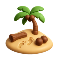 Cartoonish Representation of a Deserted Island with Palm Tree and Footprints png