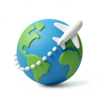 Global Travel Icon Featuring Airplane and Earth with Simple Design png