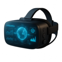 High-Tech VR Headset with Futuristic Interface and Data Visualization png