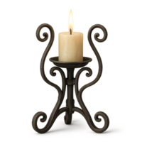 Wrought Iron Candle Holder with Elegant Swirl Design and Candle png