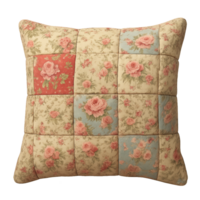 Floral Patchwork Cushion with Soft Roses and Decorative Patterns png