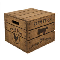 Vintage Crate with Farm Fresh Eggs and Locally Grown Graphics png