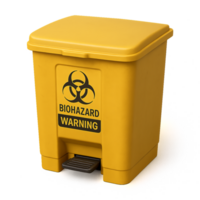 Yellow Biohazard Disposal Bin with Warning Sign for Hazardous Waste png