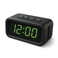 Realistic 3D Alarm Clock Design with Green Digital Display png