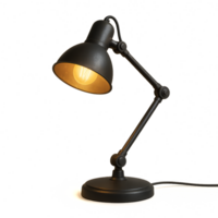 Simple 3D Desk Lamp with Adjustable Arm and Warm Light Bulb Design png