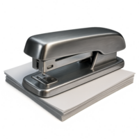 Metallic Stapler on Stack of Paper for Office and Workspace Use png