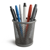 Simple 3D Pencil Holder with Colorful Pens in Mesh Container png