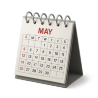 3D Simple Calendar Design for Month of May with Ring Binding png