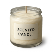Simple 3D Render of a Scented Candle in Clear Glass Jar png