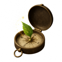 Enchanted Compass with Leaf Pointer and Magical Sparkles png