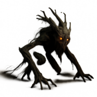 Enchanted Root Creature with Glowing Eyes in a Fantasy Environment png